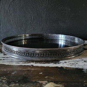 Vtg Eisenberg Lozano Silverplate and Formica Fleur de Lis Gallery /Cocktail Tray